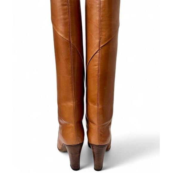 Women's Mullys Vintage Tan Leather Knee High Round Toe Heeled Boots - Size 4 - Picture 4 of 10
